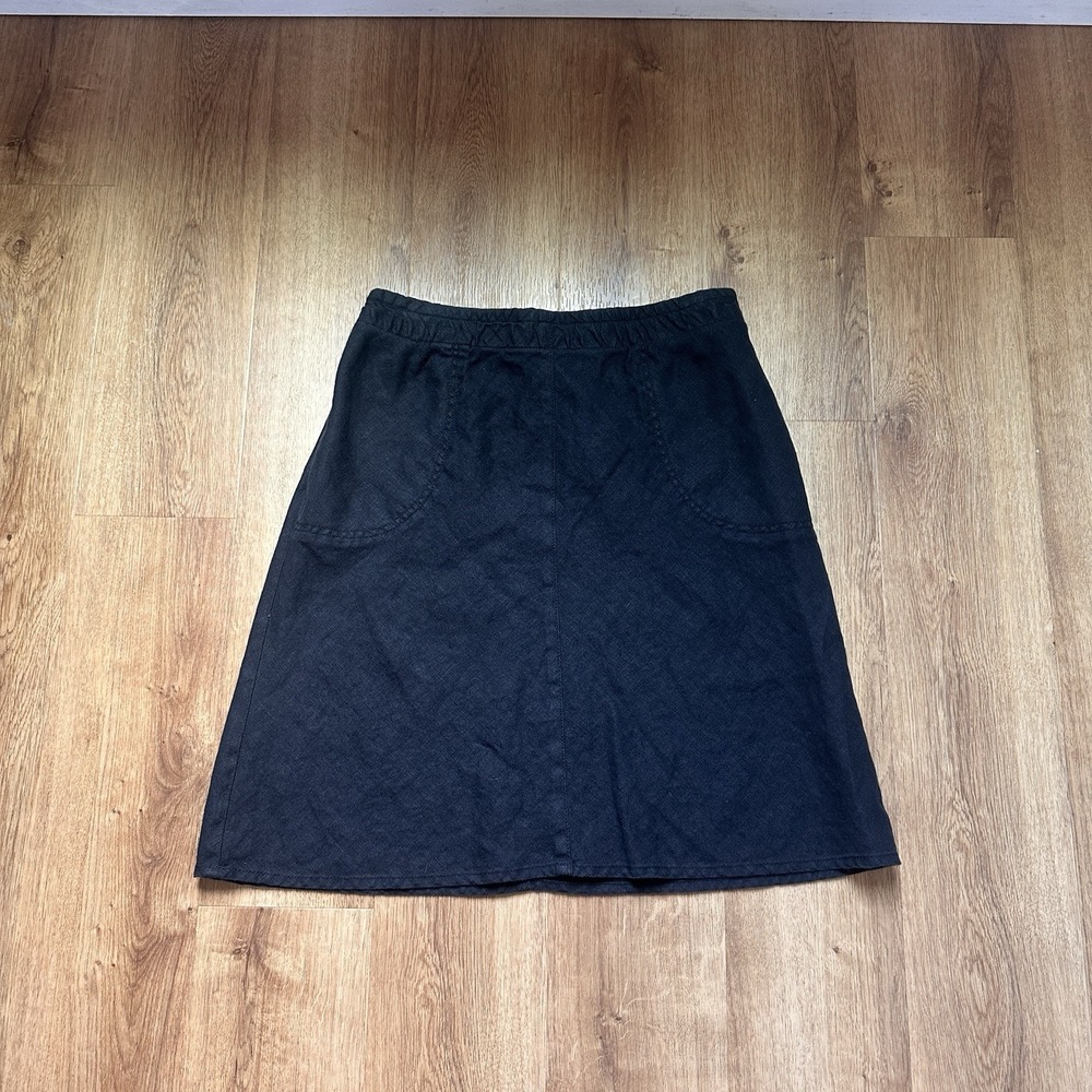 J. Jill Women's 100% Linen Pull On Black Midi Skirt
